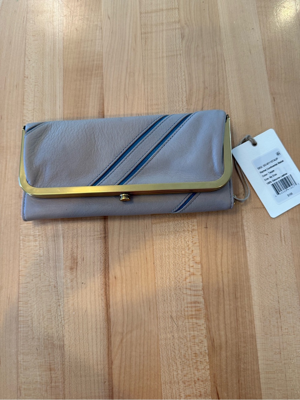 HOBO Gray Fold-Over Wallet Clutch with Blue Accent and Gold Trim